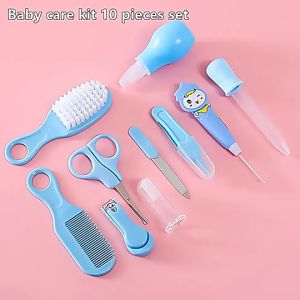 Baby Care Set Newborn Baby Care Accessories Nail Clipper Scissors Hair Comb Brush Nose Cleaner Safety Grooming Healthcare Kit Set 10pcs/set Baby Care Kit Baby Hygiene Kit Nail Scissors Clipper for Toddler Gift