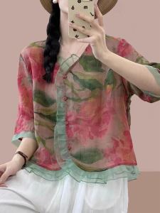 Best-Selling Leisure Fashionable Floral Shirt Womens 2024 Summer New Arrival Fancy Artsy Easiest for Match Cardigan Top Tide