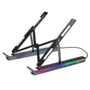 kebidumei | KEBIDUMEI Foldable Laptop Stand 4IN1 USB RGB Stand Portable Notebook Bracket Support Base Aluminum Alloy Holder For Macbook PC