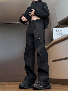 Black Rivet Foldable Mens Cargo Pants Autumn American Functional Paratrooper Workwear Outdoor Waterproof Hiking Trousers