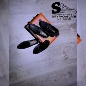 Giày công sở nam da nhám bóng đế khâu phối khóa kim loại giày tây nam thời trang