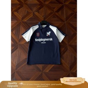 OUMULONG | Color Block Letter Embroidered Polo Shirt Mens Summer Loose Comfortable