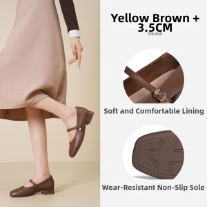 Josiny | Thick Heel Mary Jane Shoes Leather