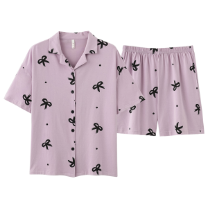 Miiow | Pure Cotton Summer Sleepwear Womens Loose Comfortable Home Clothes Set MiiOW Cat Person Casual Short Sleeve Print Pajamas