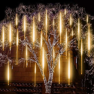 Solar Outdoor Christmas Lights: Waterproof Meteor Shower Tree Lights & Solar Power Curtain Decorations