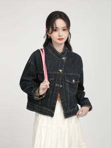 American Style Retro Short Denim Jacket Women Loose Casual Slimming Jacket Top XinmonLee Pure Color Polo Collar Single Button