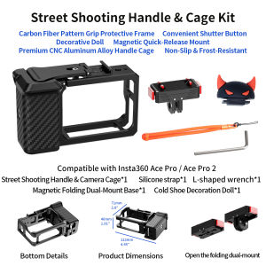 Aluminum Modular Street Handle Kit for Insta360 Ace Pro 2 Camera Cage Cold Shoe Mount Integrated Shutter Button Anti Freeze Grip