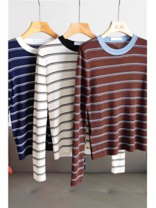 HUOLISI | Vintage Striped Round Neck Long Sleeve Knitwear For Layering Fit