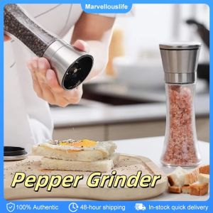 Pepper Grinder Glass Bottle Stainless Steel Glass Spice Bottle Salt Pepper Mill Manual Spice Grinder Kitchen Gadgets