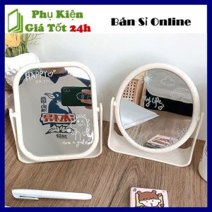 Gương Trang Điểm 2 Mặt Để Bàn Chất Liệu Nhựa Lúa Mạch Xoay 360 Độ Hình Dạng Vuông Và Bầu Dục Tiện Dụng - Gương Soi Để Bàn Tiện Dụng Gương Công Chúa