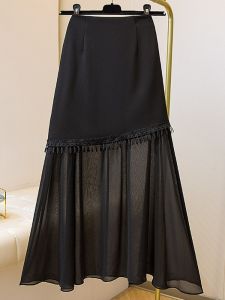 SHIMANQING | Slimming Summer Plus Size High Waist Mid-Length A-Line Skirt Black