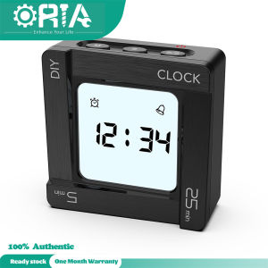ORIA Rotating Timer with Clock Elegant Digital Kitchen Timer 4 Alarm Modes Custom Countdown 12/24H Alarm Clock 5-60mins Snooze Easy-to-Use Time Management Tool