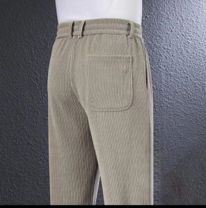plus Size Corduroy Casual Pants Anti-Wrinkle Loose Straight Leg Sporty Mens Wear Spring Autumn Style Comfortable Elastic Waist