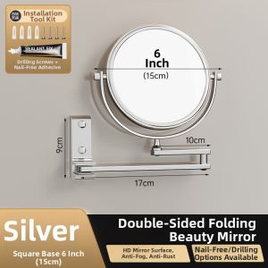 Bathroom Wall-mounted Foldable Extensible Drill-free Double-sided Magnifying Mirror