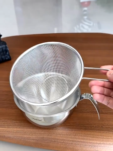 Ca inox Chockmen ca đóng rót lọc dầu rổ inox đa năng lỗ lưới nhỏ dày rổ ráo nước rá inox ray bột ca inox có vạch chia