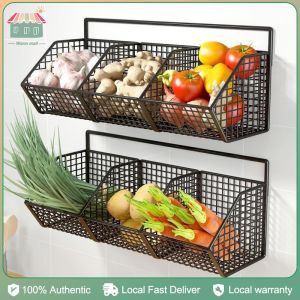 kitchen condiments organizer rack wall hanging seasoning storage onion fruit basket vegetable shelf