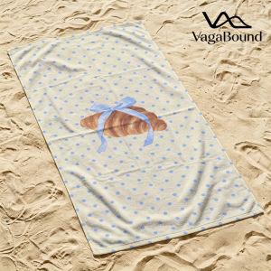 Croissant with Blue Bow Quick Drying Beach Towels Lightweight Fast-drying Super Absorbent It is a must-have item for summer