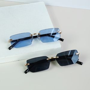 2 Pairs of Frameless Minimalist Style Small Frame Fashionable Glasses Y2K Style Mens and Womens Decorative Sunglasses