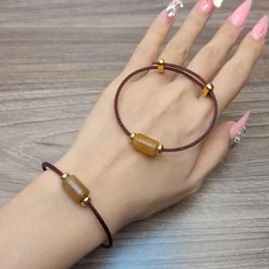 Q915 Vòng lu thống Thạch Anh Tóc Vàng Nâu trúc trơn dây cáp Thổ và Kim - Phong Thuỷ TUDO P