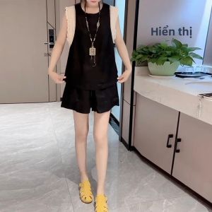 Shalldoer | Bộ đồ hai mảnh nữ mùa hè mới 2025 Áo sơ mi ren tay lỡ váy ngắn cạp cao Áo chui đầu cổ tròn