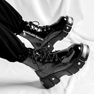 Mens Martin Boots Retro High Top American Motorcycle Work Boots Genuine Leather Outdoor Casual Mid-Calf Short Boots