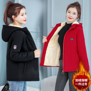 Extra Thick Cotton Jacket Womens Winter Padded Parka Coat Lamb Fur Trimmed Zipper Closure Long Sleeve Slim Fit Korean Style