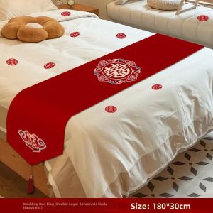New 2025 Chinese Style Bed Flag Embroidered Wedding Bed Cover Curtain Decorative Stripe Cloth for Marriage Bedroom Arrangement