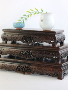 ไม้แกะสลักไม้มะกานีทรงสี่เหลี่ยมผืนผ้าฐานไม้แท้พระพุทธรูปธูปแจกันกระถางดอกไม้หินไฉ่สิ่งแท่นวางไม้สำหรับบูชา