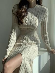 Váy Len Dệt Kim Dài Kiểu Pháp Dày Dặn Cho Nữ Mùa Thu 2022 Váy Midi Cổ Chữ a Cạp Cao Dáng Chữ a Váy Công Sở Màu Trơn