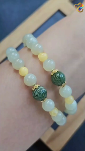 Super Premium Grade Nephrite Jade Bracelet (Green Abacus with Red Agate / Icy Green with Lotus DIY)