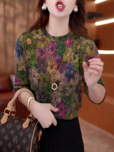 QINGNAER | Floral Contrast Overhead Base Top Womens Clothing Plus Size