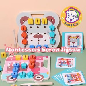 Montessori Screw Jigsaw Pegboard Stacking Toys for Toddlers/Rainbow Nut Shape and Color Sorting Early Learning Games
