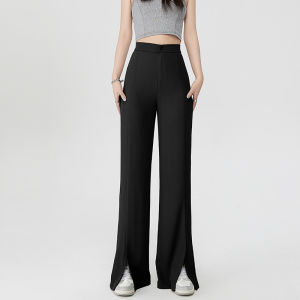 High Waist Grey Asymmetrical Wide Leg Pants Womens Casual Trousers Spring Autumn New Style Drapey Feel La Chapelle