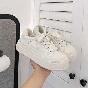 Comfortable Thick Bottom Boosting Leather Sneakers Womens Casual All-Match Spring New Style Korean Style Comfortable Board Shoes