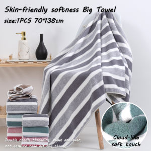 70*138CM Coral Velvet Bath Towel Soft Comfortable Large Absorbent Striped Travel Bathrobe Sports SPA Bath Blanket  Supplies