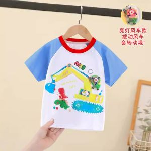 Boys Summer Cotton T-Shirt Glowing Half Sleeve Cartoon Print Sweat Absorbent Casual Top for Babies And Toddlers