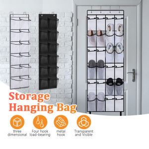 Wall Hanging Shoe Organizer Rack 24 Large Mesh Pockets Over The Door Cabinet Closet Sundries Shoe Storage Bag with Hooks
