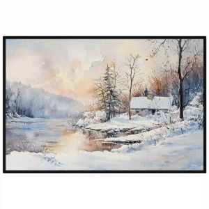Tranh phong cảnh mùa đông màu nước. Tranh treo tường dán tường canvas trang trí. CGI-1953
