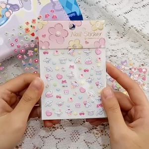 Relief Adhesive Cute Pandan Teddy Bear Nail Sticker 5D Nail Art Decorat Decals Sticker Nail Supplies