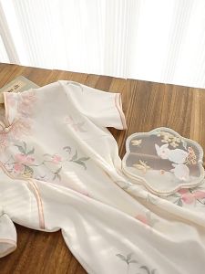 daidai (Ready Stock) Woman Long Cheongsam Dress Chinese New Year CNY Young Pink Beautiful 新中式旗袍连衣裙粉色年轻款少女绝美超好看改良显瘦