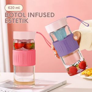 Botol Minum Aesthetic 620ML Infuser Bpa Free Botol Air Premium Tumbler Bening Anti Tumpah/ YH-8037