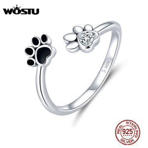 WOSTU 100% 925 Sterling Silver Paw Dog Pets Footprint Ring For Women Wedding Engagement Adjustable Rings Fashion Jewelry CQR605
