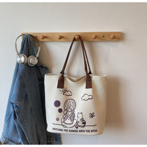 Lightweight Casual Canvas Tote Bag for Women Commuter Shoulder Bag Large Capacity Ollberni Korean Style Soft Handbag