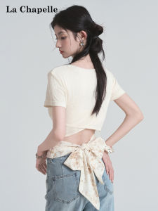 La Chapelle | Back Tie Crew Neck Short Sleeve Slimming Crop Top Tshirt