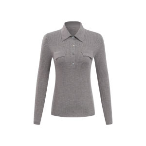 Summer Long Sleeve Lapel Wool Knitted Top