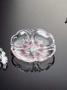 Small Crystal Glass Fruit Tray Candy Dish for Living Room Tea Table Decor Home Use Front Desk Snack Plate Rose Flower Pattern