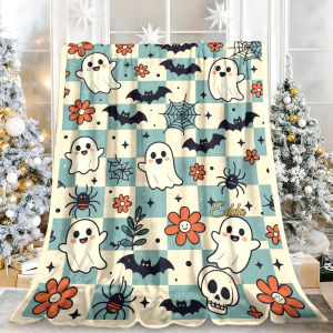 Beast Kingdom | Halloween Checkered Cute Ghost Bat Flannel Blanket Soft Fuzzy Plush Cozy Warm Throw for Sofa Bed Couch Home Decor