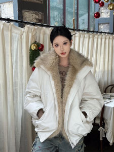 Eco-Friendly Fur Collar Long Sleeve Jacket Loose Casual Versatile Top Niche Clothing Winter Outerwear Stylish Commute Wear