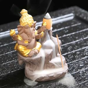 Ganesha Backflow Incense Burner Elephant God Incense Stick Holder Aromatherapy Furnace Home Decor Buddhist Censer 象头神 倒流香炉 熏香炉 陶瓷香炉 家居装饰