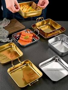 Creative Double Handle Stainless Steel Plate for Fried Chicken and Tiramisu